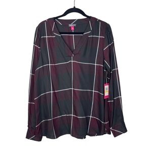 #031. Vince Camuto Windowpane Plaid LongSleeve Top, Medium